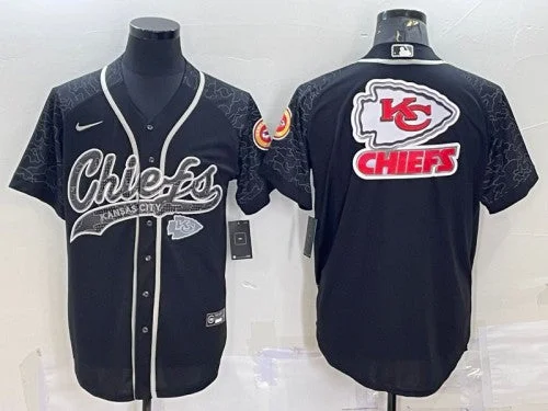 Baseball Jersey For Team-Men's Kansas City Chiefs Black Reflective Team Big Logo With Patch Cool Base Stitched Baseball Jersey