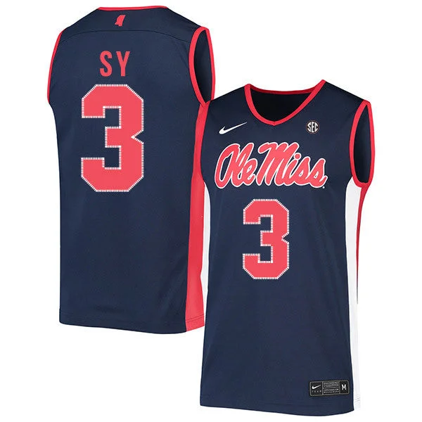 Football Jersey For Team Accessories-Basketball Jersey For Team Accessories-Ole Miss Rebels 3 Khadim Sy Navy Basketball College Basketball Jersey