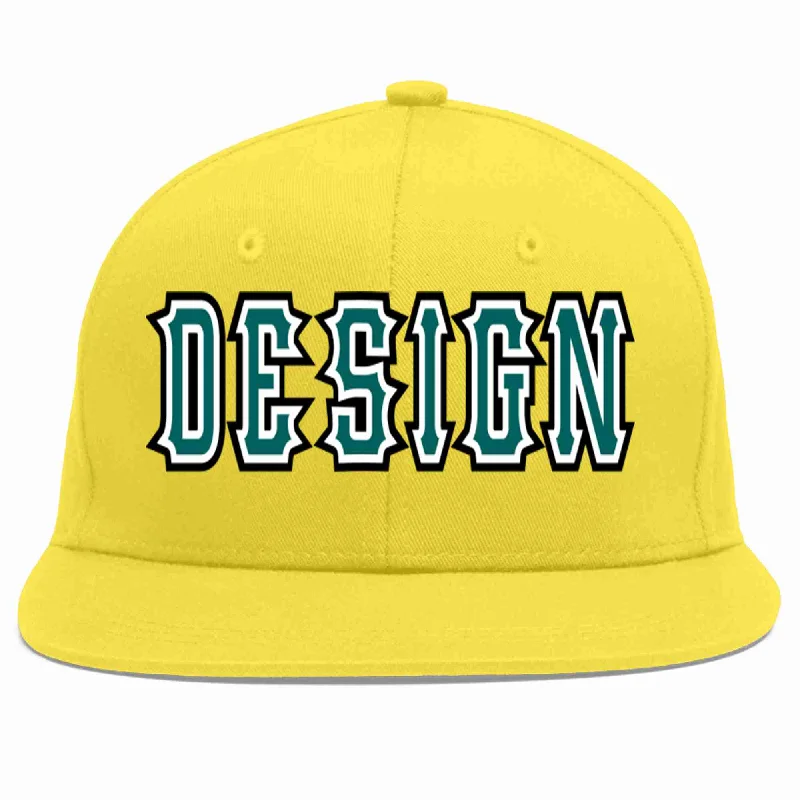 Baseball Cap With Cool Styles-Custom Light Gold Aqua-White Flat Eaves Sport Baseball Cap Design for Men/Women/Youth