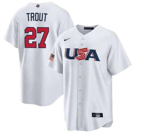 Baseball Jersey With Custom Numbers-Men's USA Baseball #27 Mike Trout 2023 White World Baseball Classic Stitched Jersey