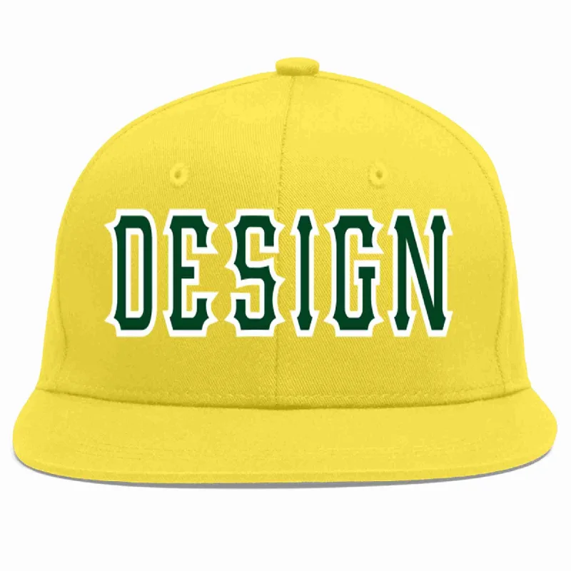 Baseball Cap With Colorful Embroidery-Custom Light Gold Green-White Flat Eaves Sport Baseball Cap Design for Men/Women/Youth