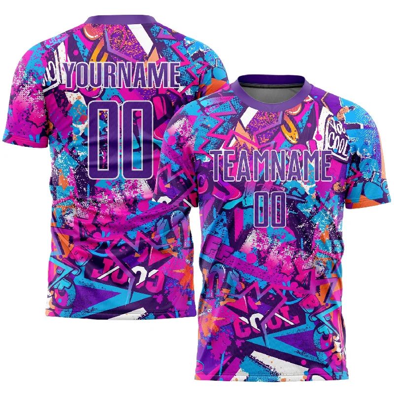 Football Jersey For Sports Teams And Clubs-Custom Graffiti Pattern Purple-White Sublimation Soccer Uniform Jersey