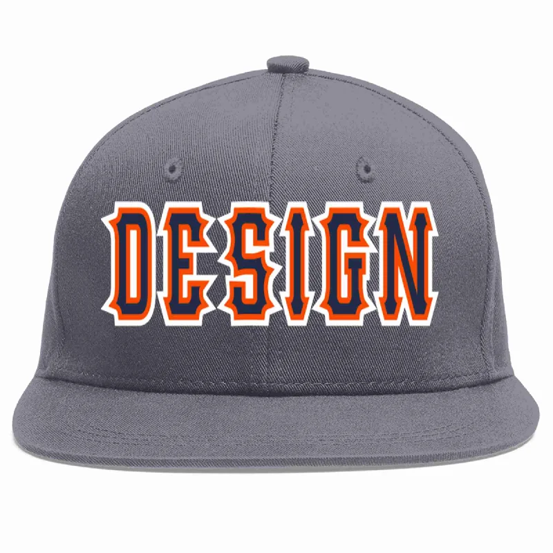 Baseball Cap For Fashion Forward Look-Custom Dark Gray Navy-Orange Flat Eaves Sport Baseball Cap Design for Men/Women/Youth