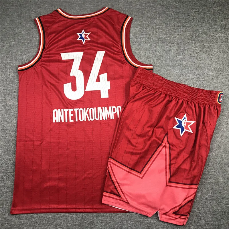 Football Jersey With Personalized Text-Basketball Jersey With Personalized Text-Bucks 34 Giannis Antetokounmpo Red 2020 All-Star Jordan Brand Swingman Basketball Jersey(With Shorts)