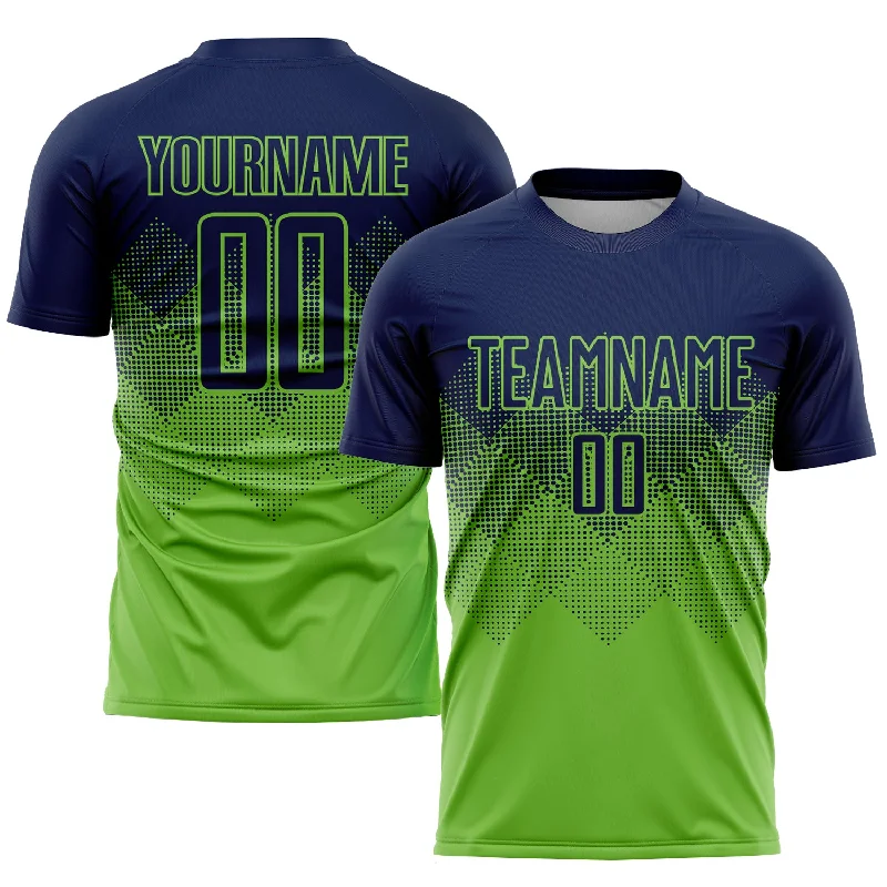 Football Jersey For Little League-Custom Neon Green Navy Sublimation Soccer Uniform Jersey