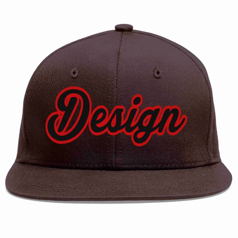 Baseball Cap For Custom Events-Custom Brown Black-Red Flat Eaves Sport Baseball Cap Design for Men/Women/Youth