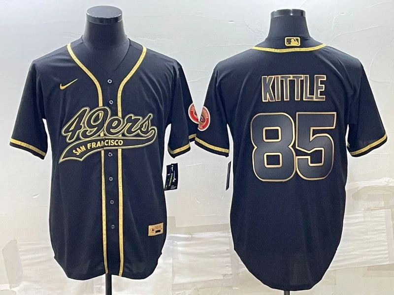 Baseball Jersey For Match Day-Men's San Francisco 49ers #85 George Kittle Black Gold With Patch Cool Base Stitched Baseball Jersey