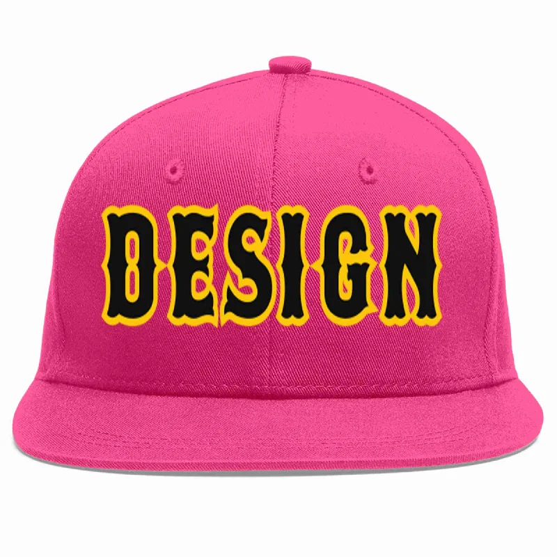 Baseball Cap For Fashion Accessories-Custom Rose Red Black-Gold Flat Eaves Sport Baseball Cap Design for Men/Women/Youth