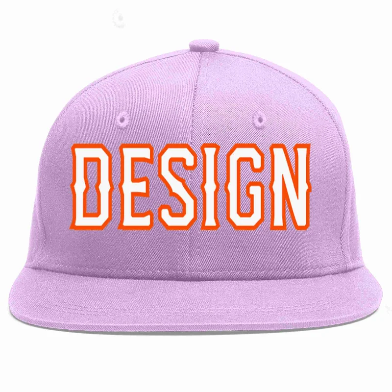 Baseball Cap For Kids-Custom Light Purple White-Orange Flat Eaves Sport Baseball Cap Design for Men/Women/Youth