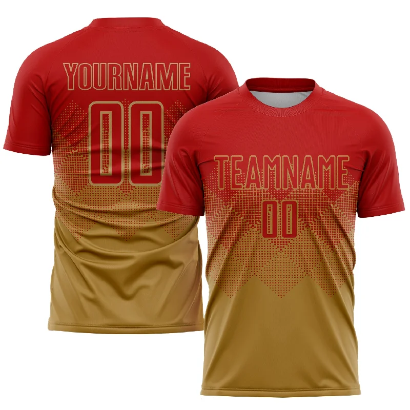 Football Jersey For Team Supporters-Custom Old Gold Red Sublimation Soccer Uniform Jersey