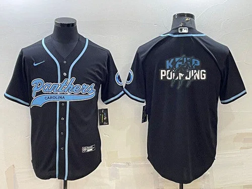 Baseball Jersey With Motivational Quotes-Men's Carolina Panthers Black Team Big Logo With Patch Cool Base Stitched Baseball Jersey