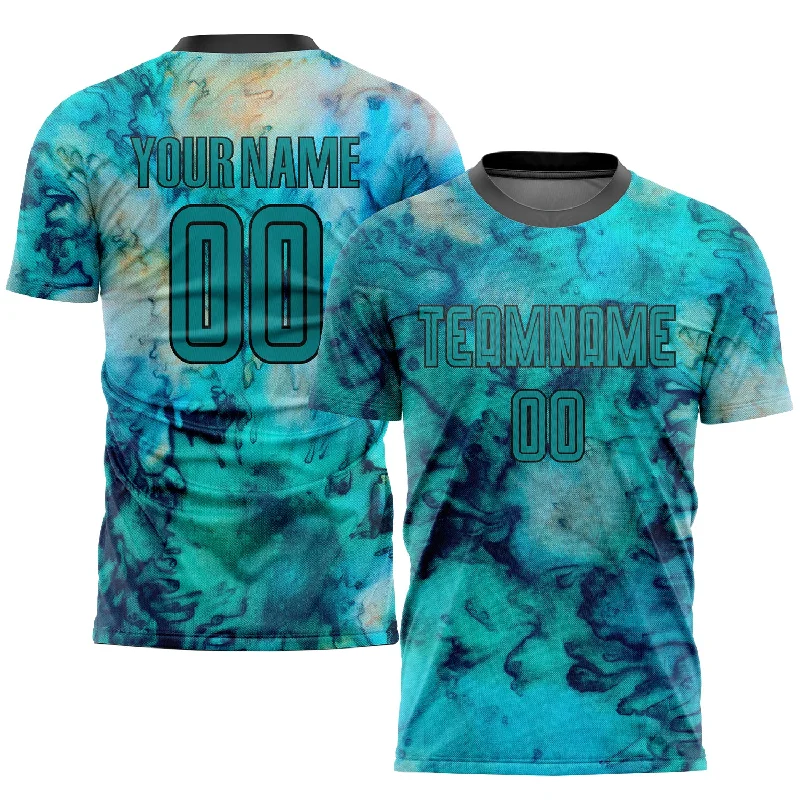 Football Jersey For Team-Custom Tie Dye Teal-Black Sublimation Soccer Uniform Jersey