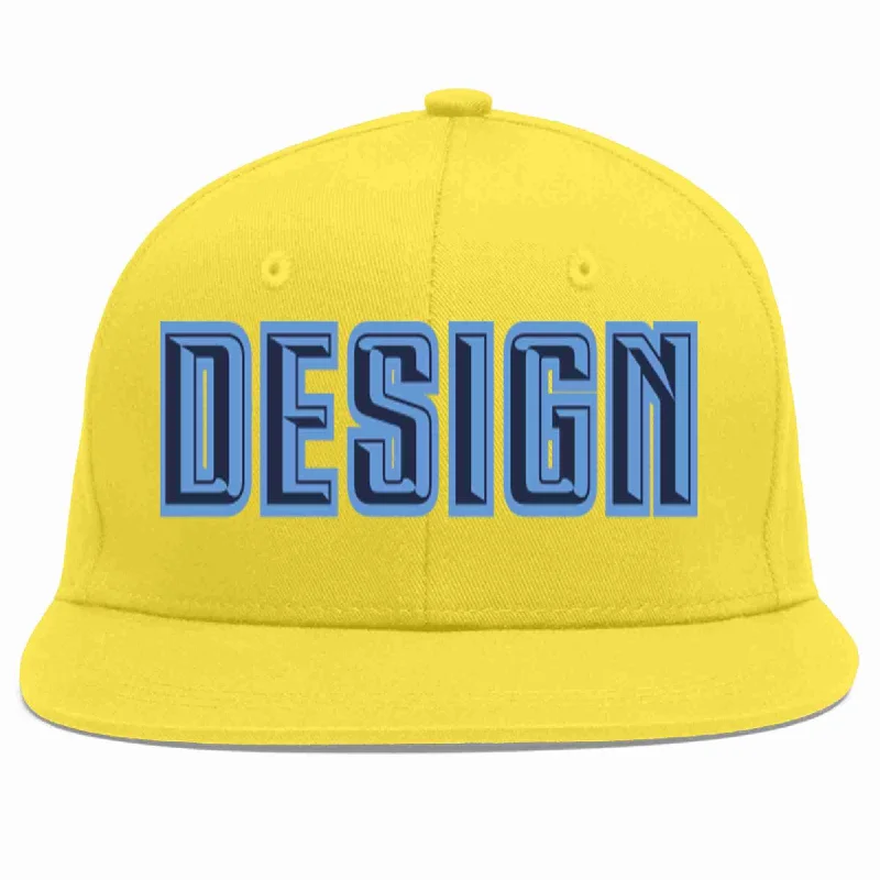 Baseball Cap For Spring Fashion-Custom Light Gold Navy-Light Blue Flat Eaves Sport Baseball Cap Design for Men/Women/Youth