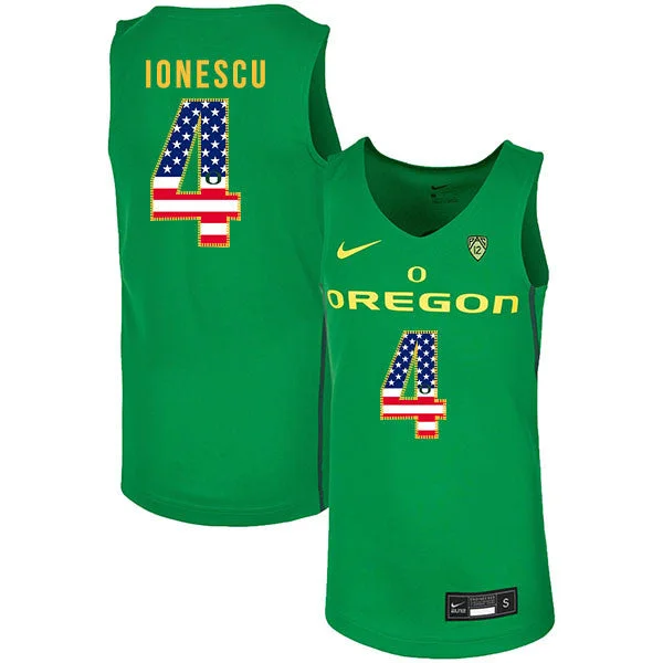 Football Jersey For Players-Basketball Jersey For Players-Oregon Ducks 4 Eddy Ionescu Green USA Flag College Basketball Basketball Jersey