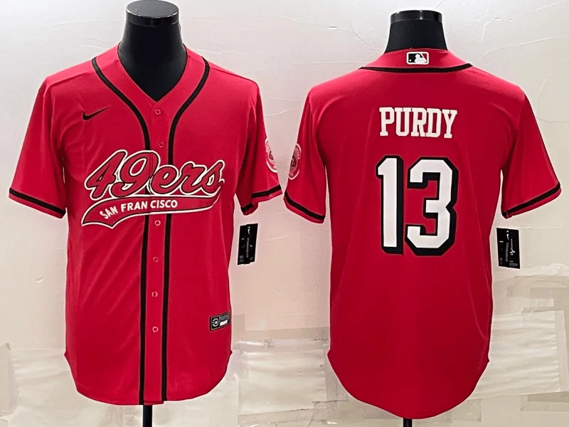 Baseball Jersey For Team Merchandise-Men's San Francisco 49ers #13 Brock Purdy New Red With Patch Cool Base Stitched Baseball Jersey