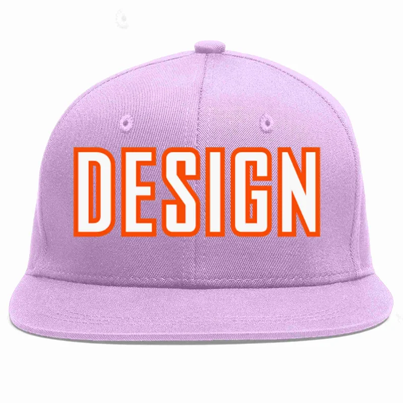 Baseball Cap For Outdoor Events-Custom Light Purple White-Orange Flat Eaves Sport Baseball Cap Design for Men/Women/Youth