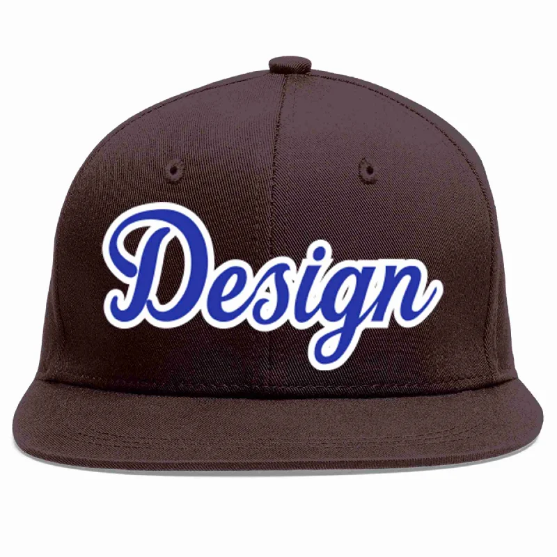 Baseball Cap With Classic Text-Custom Brown Royal-White Flat Eaves Sport Baseball Cap Design for Men/Women/Youth