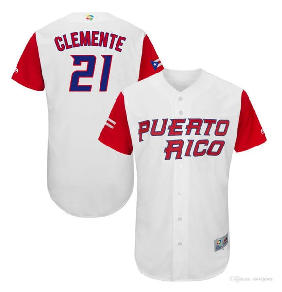 Baseball Jersey For Official Merchandise-Men's Puerto Rico Baseball #21 Roberto Clemente World Game Classic Jersey