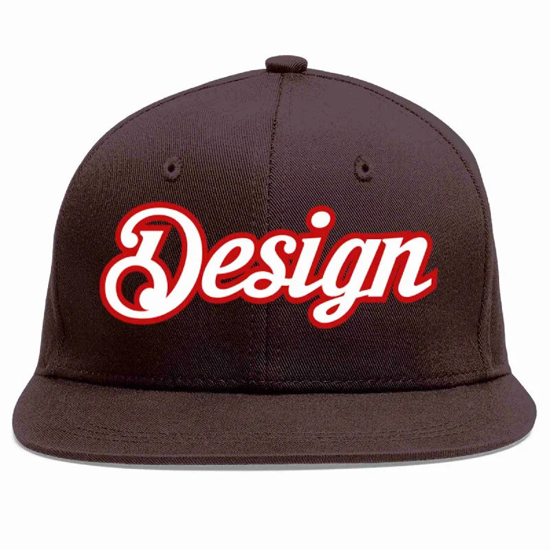 Baseball Cap For Comfortable Fit-Custom Brown White-Red Flat Eaves Sport Baseball Cap Design for Men/Women/Youth