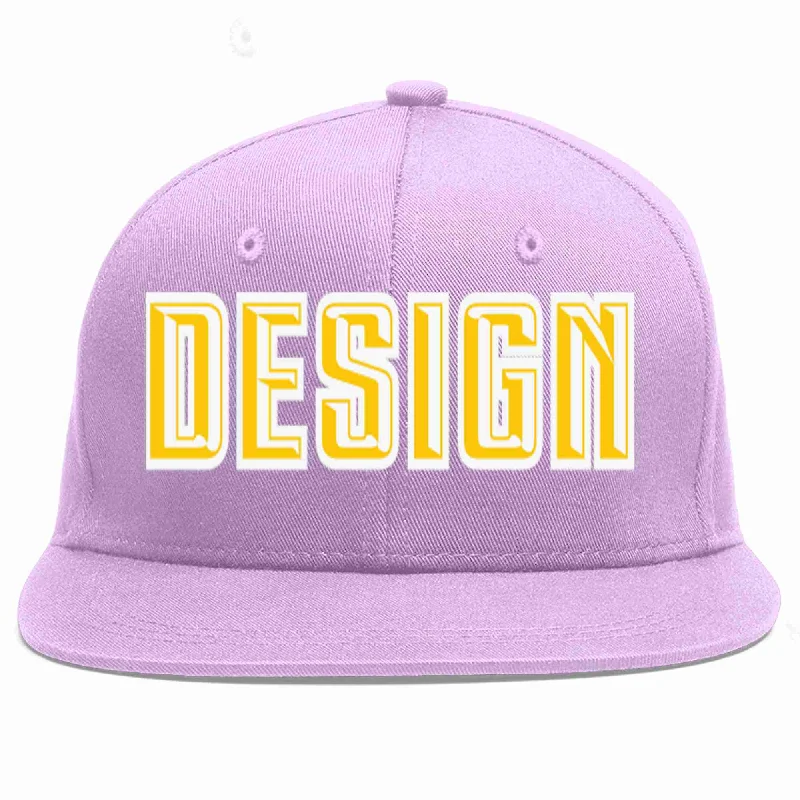 Baseball Cap With Cool Styles-Custom Light Purple Gold-White Flat Eaves Sport Baseball Cap Design for Men/Women/Youth