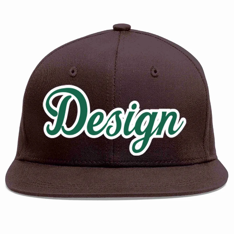 Baseball Cap With Classic Look-Custom Brown Kelly Green-White Flat Eaves Sport Baseball Cap Design for Men/Women/Youth