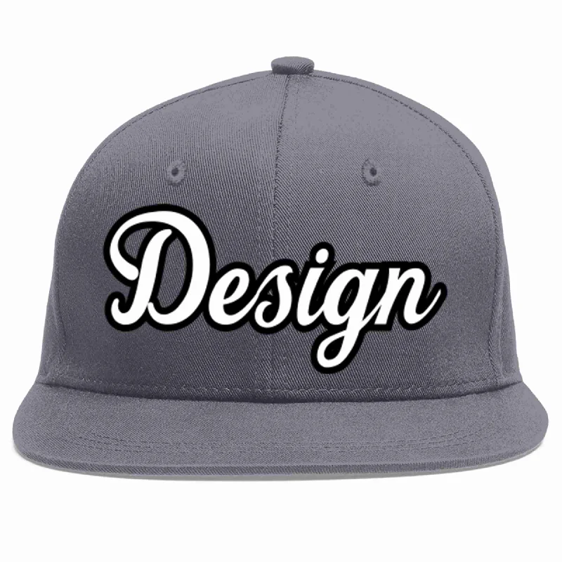 Baseball Cap For Casual Style-Custom Dark Gray White-Black Flat Eaves Sport Baseball Cap Design for Men/Women/Youth