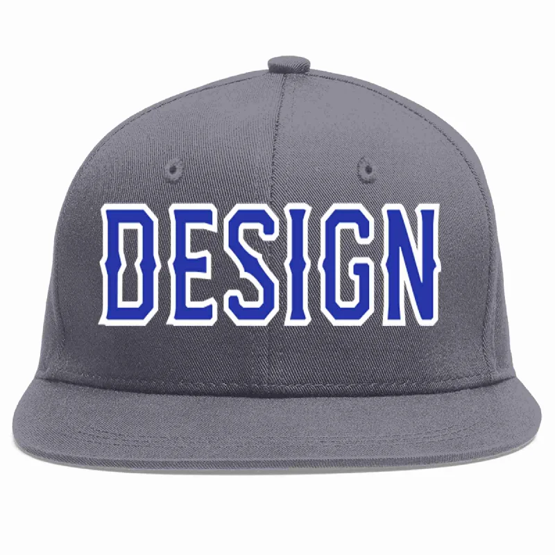 Snapback Baseball Cap-Custom Dark Gray Royal-White Flat Eaves Sport Baseball Cap Design for Men/Women/Youth