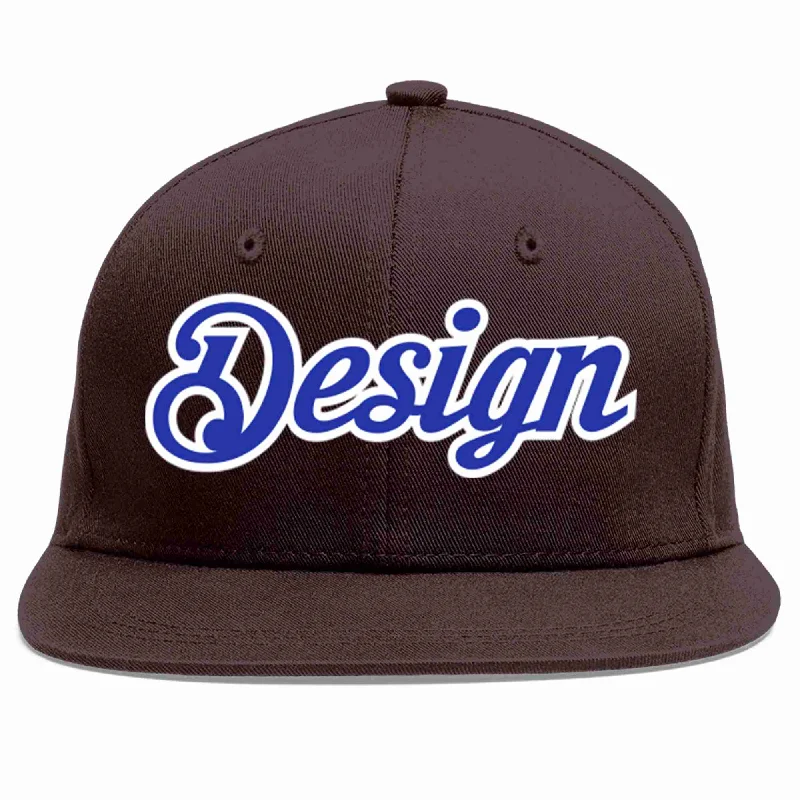 Baseball Cap With Vibrant Colors-Custom Brown Royal-White Flat Eaves Sport Baseball Cap Design for Men/Women/Youth