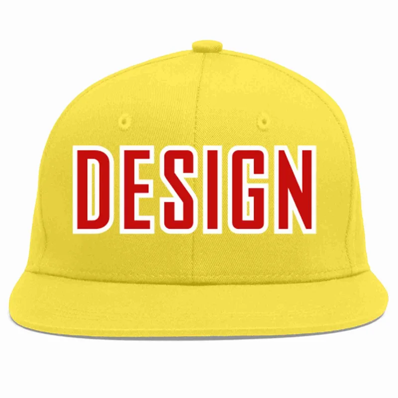 Baseball Cap For Outdoor Events-Custom Light Gold Red-White Flat Eaves Sport Baseball Cap Design for Men/Women/Youth