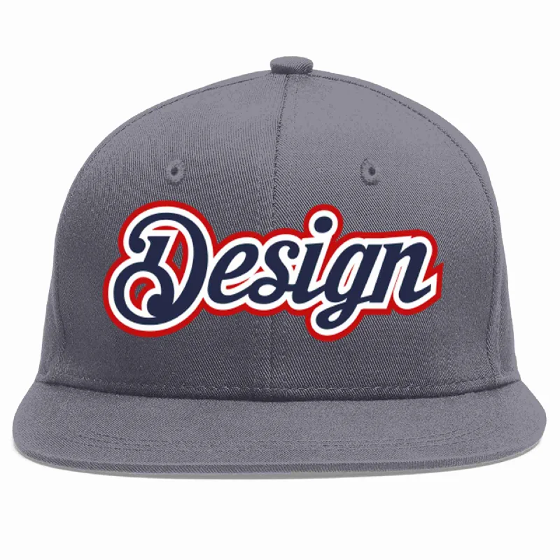 Baseball Cap With Motivational Slogans-Custom Dark Gray Navy-White Flat Eaves Sport Baseball Cap Design for Men/Women/Youth