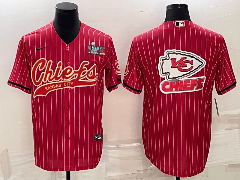 Baseball Jersey For Sale-Men's Kansas City Chiefs Red Team Big Logo With Super Bowl LVII Patch Cool Base Stitched Baseball Jersey