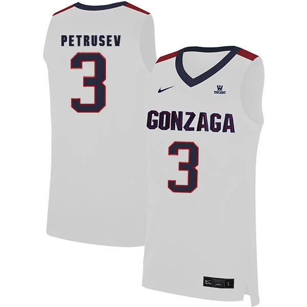 Custom Football Jersey-Custom Basketball Jersey-Gonzaga Bulldogs 3 Filip Petrusev White College Basketball Basketball Jersey