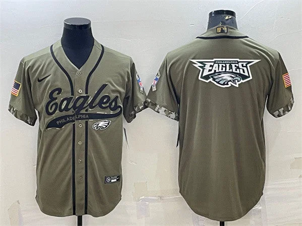 Baseball Jersey For Unique Player Orders-Men's Philadelphia Eagles Olive 2022 Salute To Service Team Big Logo Cool Base Stitched Baseball Jersey