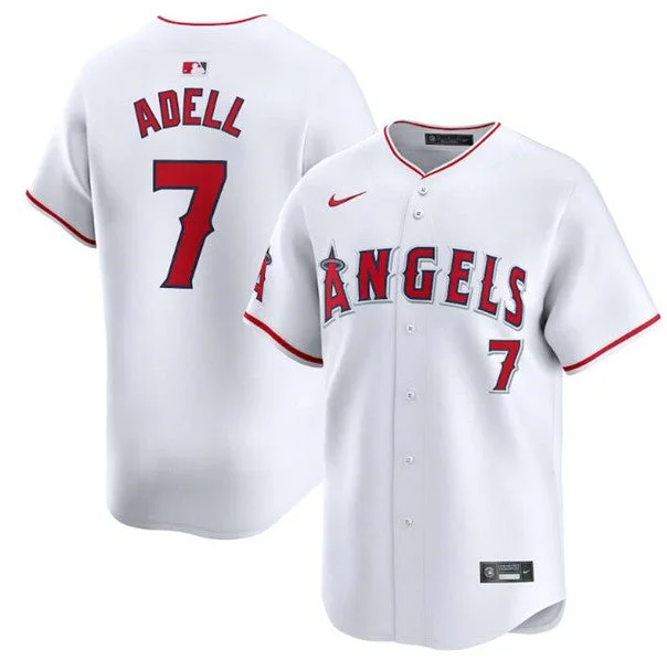 Baseball Jersey With Soft Touch Fabric-Men's Los Angeles Angels #7 Jo Adell White Home Limited Baseball Stitched Jersey