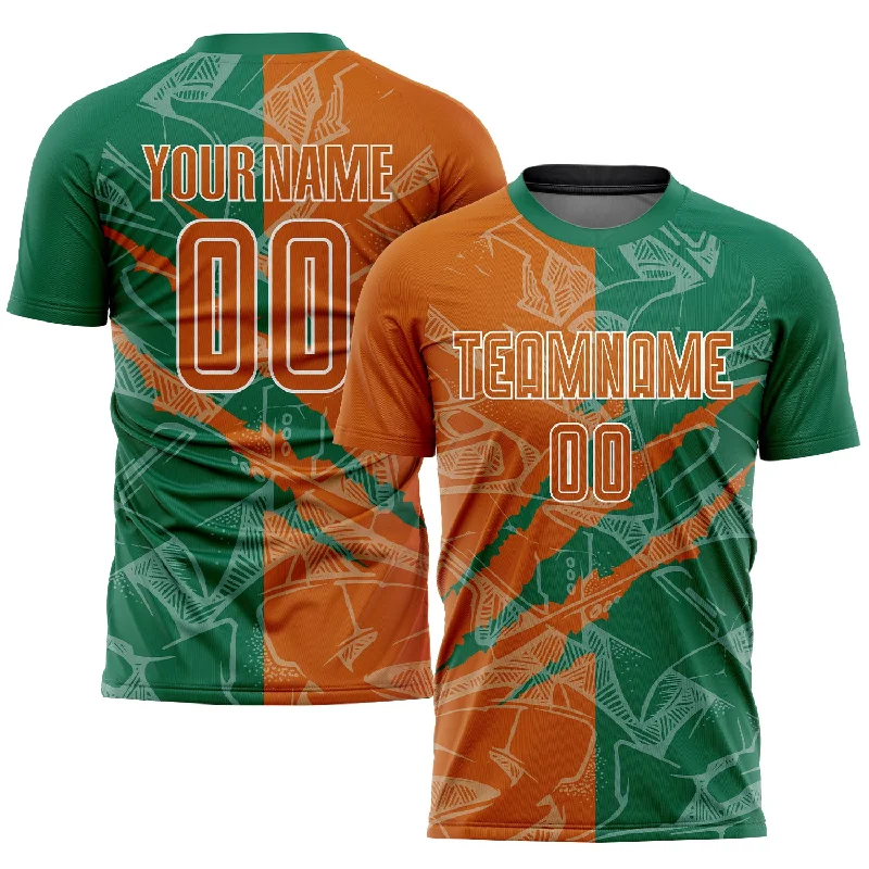 Football Jersey For Group Orders-Custom Graffiti Pattern Texas Orange-Kelly Green Scratch Sublimation Soccer Uniform Jersey