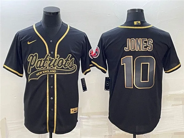 Baseball Jersey For Player Representation-Men's New England Patriots #10 Mac Jones Black Gold With Patch Cool Base Stitched Baseball Jersey