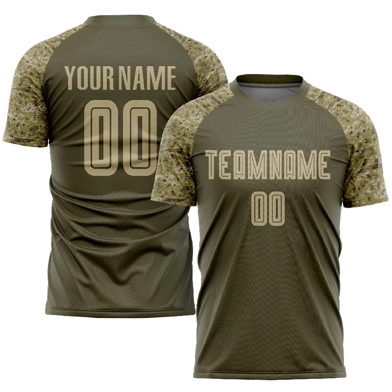 Football Jersey For Adult Leagues-Custom Olive Vegas Gold-Camo Sublimation Salute To Service Soccer Uniform Jersey