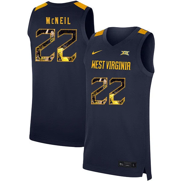 Custom Football Jersey With Player Name-Custom Basketball Jersey With Player Name-West Virginia Mountaineers 22 Sean McNeil Navy Fashion Basketball College Basketball Jersey