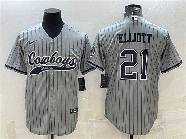 Baseball Jersey With Soft Touch Fabric-Men's Dallas Cowboys #21 Ezekiel Elliott Gray With Patch Cool Base Stitched Baseball Jersey