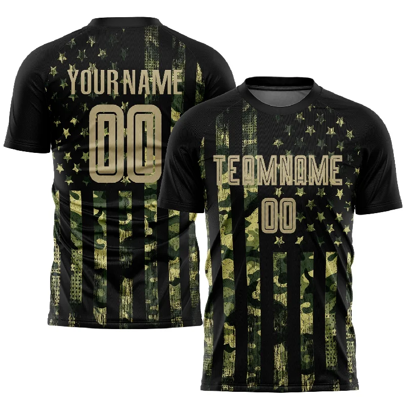 Football Jersey For Ultimate Performance-Custom Camo Vegas Gold-Black American Flag Fashion Sublimation Salute To Service Soccer Uniform Jersey