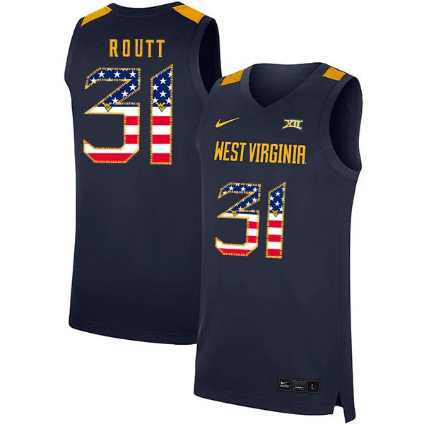 Football Jersey For Unique Player Jerseys-Basketball Jersey For Unique Player Jerseys-West Virginia Mountaineers 31 Logan Routt Navy USA Flag Basketball College Basketball Jersey