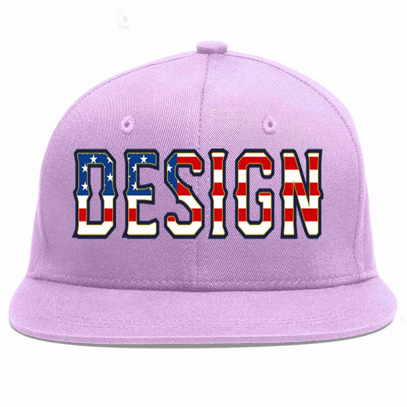 Personalized Baseball Cap-Custom Light Purple Vintage USA Flag-Gold Flat Eaves Sport Baseball Cap Design for Men/Women/Youth