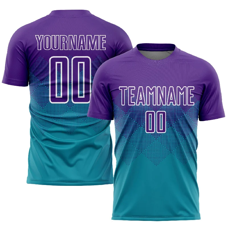 Football Jersey With Team Logo-Custom Teal Purple-White Sublimation Soccer Uniform Jersey