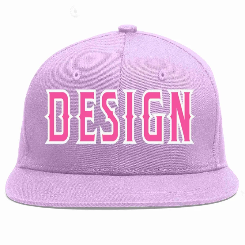 Baseball Cap For Travel Adventures-Custom Light Purple Pink-White Flat Eaves Sport Baseball Cap Design for Men/Women/Youth