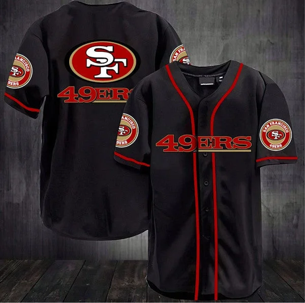 Baseball Jersey For Game Uniforms-Men's San Francisco 49ers Black Baseball Stitched Jersey Shirt