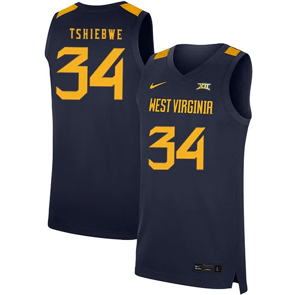 Football Jersey For League Teams-Basketball Jersey For League Teams-West Virginia Mountaineers 34 Oscar Tshiebwe Navy Basketball College Basketball Jersey