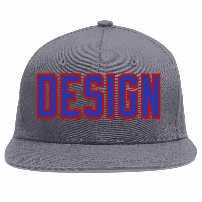 Baseball Cap With Custom Art-Custom Dark Gray Royal-Red Flat Eaves Sport Baseball Cap Design for Men/Women/Youth