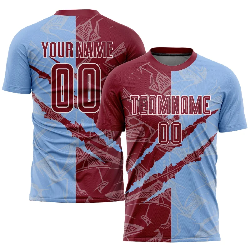 Football Jersey For Game Apparel-Custom Graffiti Pattern Crimson-Light Blue Scratch Sublimation Soccer Uniform Jersey