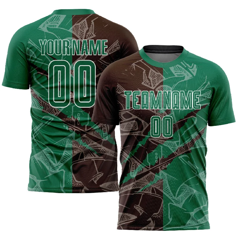 Football Jersey For Fan Favorites-Custom Graffiti Pattern Kelly Green-Brown Scratch Sublimation Soccer Uniform Jersey