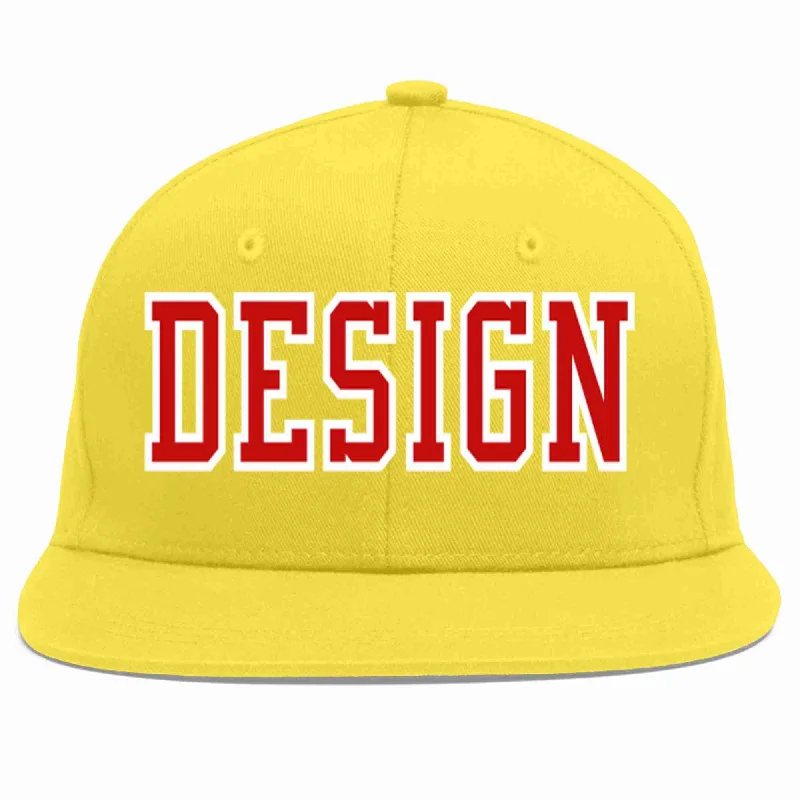 Baseball Cap For Custom Gear-Custom Light Gold Red-White Flat Eaves Sport Baseball Cap Design for Men/Women/Youth